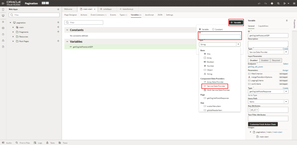 pagination in vbcs