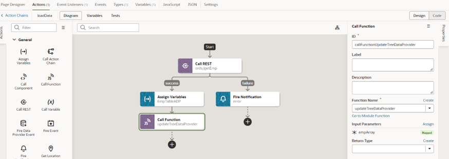 action chain to populate the table